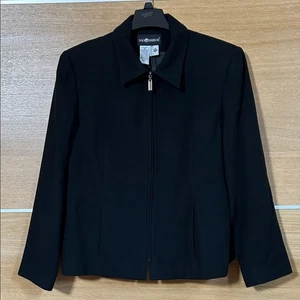 Sag Harbor women’s Sz 18 100% Wool lined Zip Up jacket Black pockets Classic - Picture 1 of 5