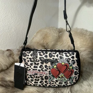 NWT Ed Hardy Convertible Wristlet - Cheetah Print - Triple Hearts - Picture 1 of 4
