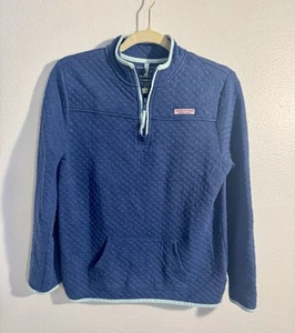 Vineyard Vines Shep Shirt Sweater Pullover Blue Solid Girls Size XL 16 Quilted - Picture 1 of 9