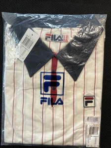 New Mens FILA Performance Iconic BB1 Polo Shirt Red White & Blue Pinstripe - Picture 1 of 7