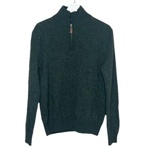 J Crew Lambs Wool Sweater Mens M Green Quarter Zip Stretch Pullover Mock Neck - Picture 1 of 7