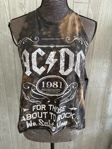 Camiseta sin mangas corta AC DC para mujer talla L negra reciclada tie dye - Imagen 1 de 7