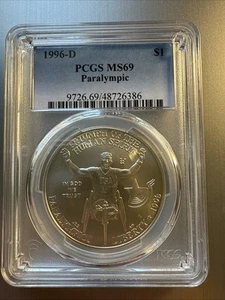 1996D Paralympic Commemorative Silver Dollar. PCGS MS 69.  - Picture 1 of 2