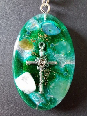 Orgonit Anhänger Vertrauen Orgon Kreuz Amulett Chrysopras Aventurin Jade Magnesi - Bild 1 von 4