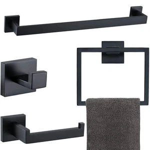 4-Piece Bath Hardware Set with Towel Ring Toilet Paper Holder Towel Hook and in. - Picture 1 of 5