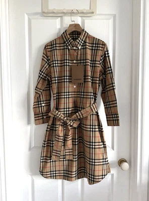 BNWTS Burberry London Beige Check Cotton Shirt Dress UK4/US2/IT36 - Image 1 of 4