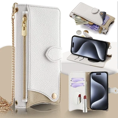 For iPhone 17 Pro Max Air 16 15 14 13 12 11 Chain Crossbody Wallet Case Mirror - Image 1 of 4
