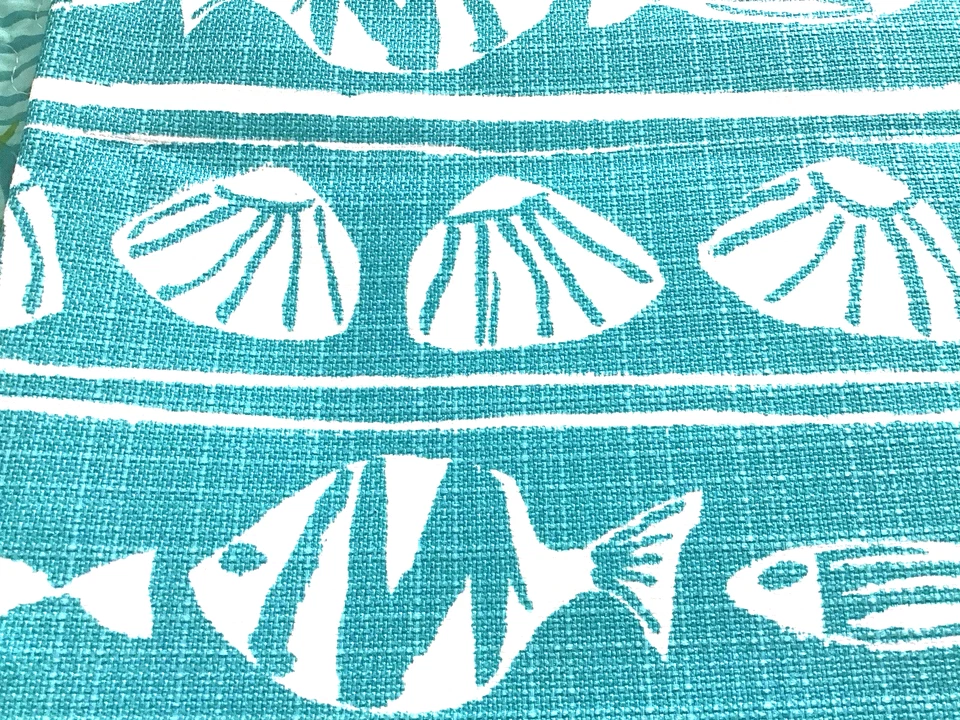 Lote de 2 yardas Premier náutico patrón de peces y caparazones verde azulado Foto 1 de 4