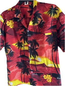 Royal Creations Hawaiian Shirt Men’s Sz Large Palm Trees Aloha Tropical Red - Picture 1 of 10