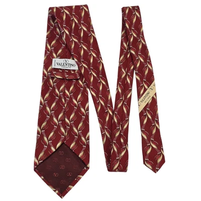 Corbata Valentino Cravatte Para Hombres Granate Seda Remolino Patrón Hecha a Mano Lujo Foto 1 de 4