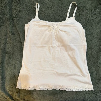 Faded Glory Y2k VTG Ivory Tank Cami Small 4-6 Built in Bra Lace - Image 1 of 4