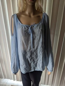 AB Studio XL babyblaue Cold Shoulder Bluse strukturiert - Bild 1 von 5