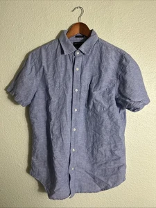 Banana Republic Slim Fit Blue Linen Button Down S/ Sleeve Shirt Men's Size Large - Picture 1 of 14