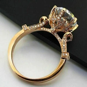 14K Gelbgold plattiert Silber 2 Karat Rundschliff Moissanit Solitär Verlobungsring - Bild 1 von 7
