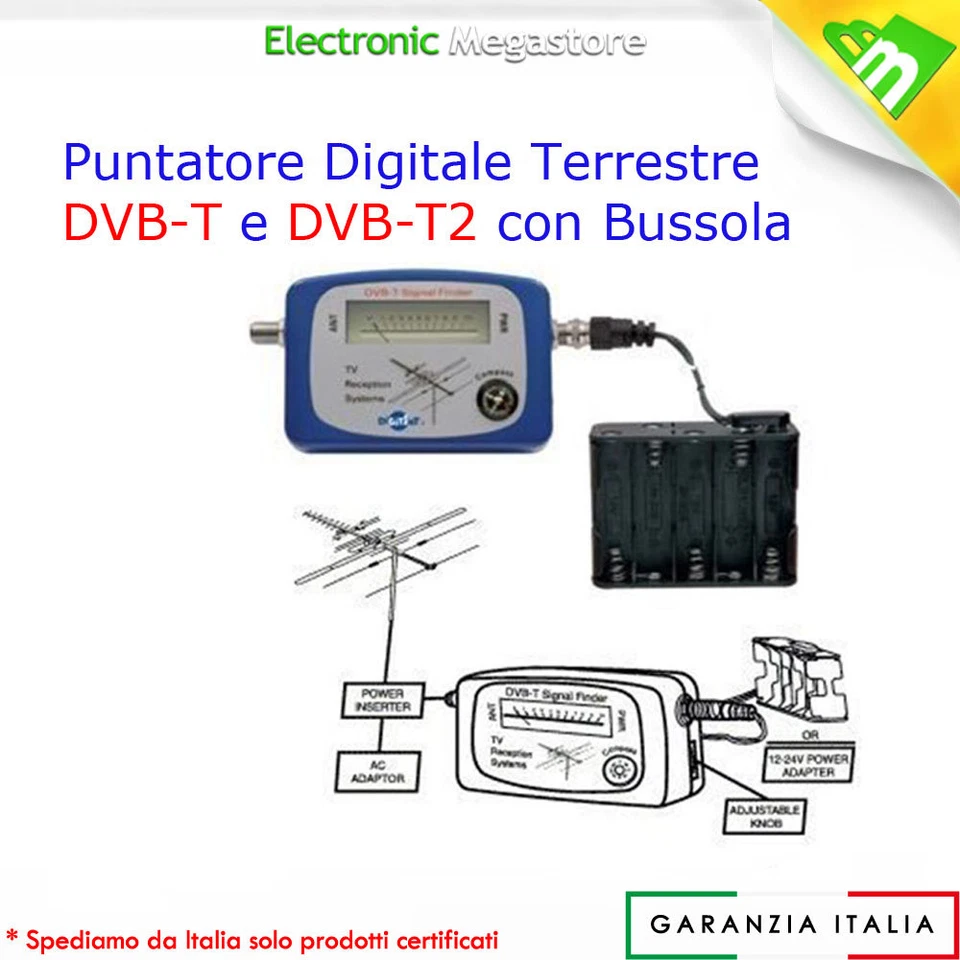 PUNTATORE MISURATORE DI CAMPO SEGNALE ANTENNA DIGITALE TERRESTRE FINDER DVB-T - Immagine 1 di 1