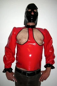 Lackbluse busenfrei Herrenbluse Lack Übergrößen Vinylblouse open Breast Wetlook - Picture 1 of 4