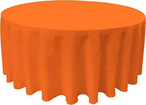 ORANGE - 108" Round Polyester Poplin Washable Tablecloth, Table Cloth Dinning, - Picture 1 of 1
