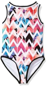 Jantzen Little Girls Size 5 Chevron Floral One Piece Swimsuit High Neck New - Picture 1 of 8