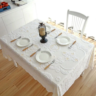 3D White Vintage Embroidered Floral Lace Tablecloth Dining Kitchen Table Cover - Image 1 of 4
