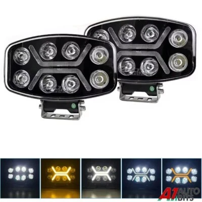2X Fit Scania Volvo DAF MAN 24V 10'' Jumbo Spot Light LED Blanc Ambre DRL E9 - Photo 1/4