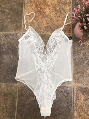 WOMEN'S NATORI SEXY FLORAL LACE TEDDY LINGERIE BODYSUIT SLEEPWEAR WHITE SMALL - Image 1 of 4