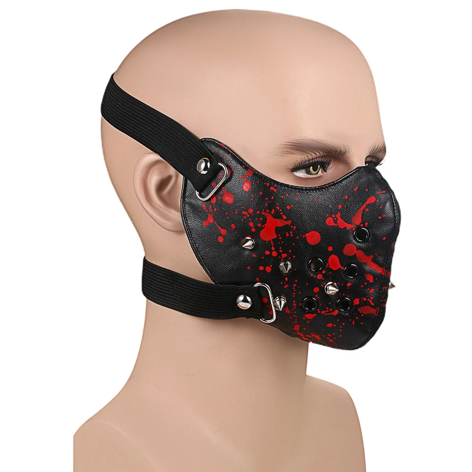 Punk Leather Spike Mask Gothic Rivet Biker Motorcycle Mask Half Face Sports Mask - Image 1 of 4