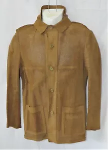 Vintage 70's Men's Brown Leather Mesh Jacket Coat Men's L Made in Portugal - Picture 1 of 8