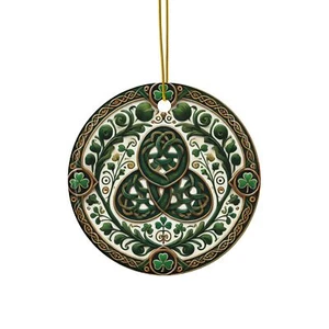 Keltischer Dreifaltigkeitsknoten Keramik Ornament, irisches Kleeblatt Weihnachtsdeko - Bild 1 von 4