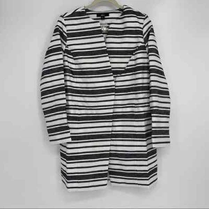 ELLOS MARI JACQUARD BLUE & WHITE STRIPED LONG BLAZER SIZE 18 - Picture 1 of 4