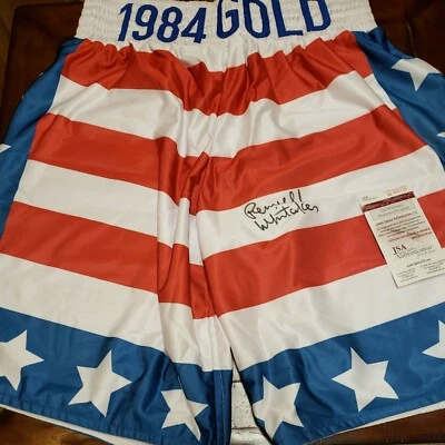 💥HOF💥PERNELL🤩SWEET PEA🤩WHITAKER🤩SIGNED🏅USA🏅 🤩TRUNKS🥊EX-LARGE - Image 1 of 4