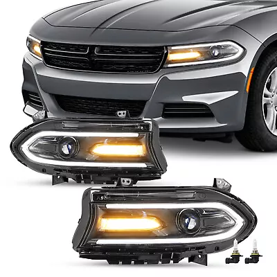 For 2015-2022 Dodge Charger Halogen LED DRL Projector Headlights Headlamps Pair - Image 1 of 4