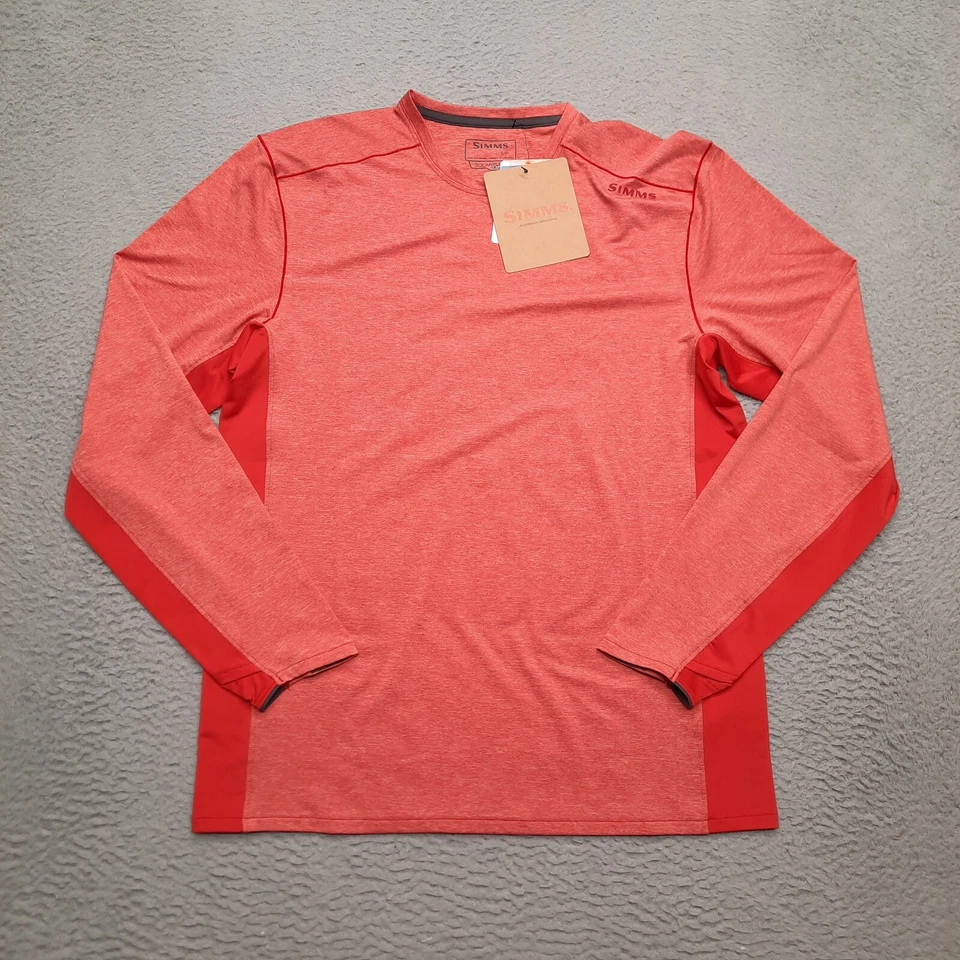 Simms SolarFlex Crew Neck Shirt Red Mens Medium Long Sleeve UPF 50 Fishing