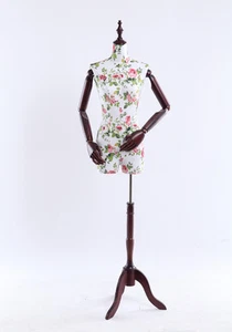 B-4-O weibliche Schneiderpuppe Holz Arme Hände verstellbar stoffbezogener Torso - Bild 1 von 7