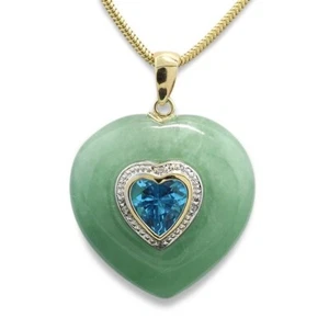 Edelstein-Diamant-Jade-Anhänger Corazón Verde Jade Topacio Azul Suizo 585-Gold - Imagen 1 de 4