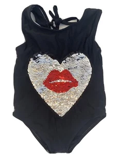 Reversible Sequins Lips & Kiss Swimsuit Girls Size 5 - Picture 1 of 4