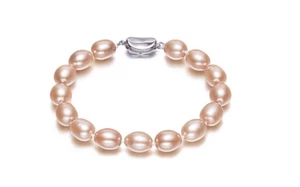 Impresionante Brazalete 17"7x10mm Natural Mar del Sur Genuino Dorado Rosa Gota Perla 30 - Imagen 1 de 3