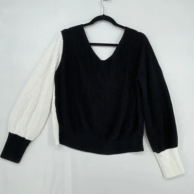 Venus Sweater Colorblock Twist Back Cropped Women's Size M Black White Pullover - Image 1 of 4