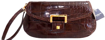 Nuevo LIZ CLAIBORNE imitación CROC GATOR monedero pulsera con bolsillos con cremallera, marrón Foto 1 de 4