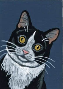 ACEO ATC Pintura Miniatura Original Esmoquin Gato Mascota Retrato Art-C. Smale - Imagen 1 de 2