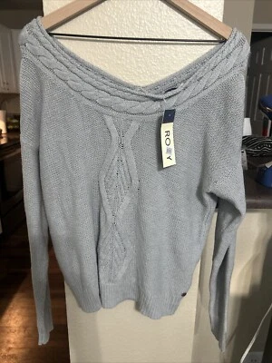 Women’s Roxy Off the Shoulder Light Dove Blue New W/Tags Size Small Sweater - Image 1 of 4