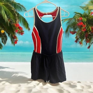 Vtg Gabar Swimsuit Bathing Suit One Piece SHORTS Red White Blue Sz 14 Modest - Picture 1 of 7