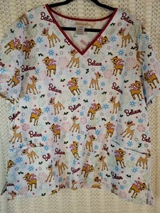 Rudolph the Red Nose Reindeer Christmas Cotton Scrub Top Size 2X Nwot - Picture 1 of 7