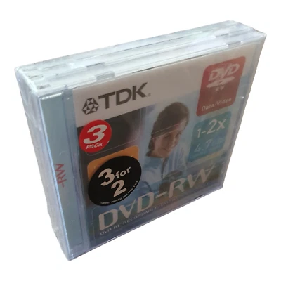 TDK Disks 4.7GB 1-2x 360mins - Pack Of 3 Blank Media DVD+RW  - Image 1 of 3