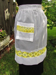 Vintage White Organdy Half Apron with Yellow Crochet - Picture 1 of 5