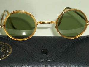 1970's VINTAGE B&L RAY BAN RB3 TRU-GREEN SLEEK SMALL ROUND AVIATOR SUNGLASSES - Picture 1 of 8