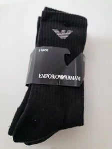EMPORIO ARMANI 3 pack CLASSIC SPORT CUSHIONED CREW SOCKS Mens size L 6-12 Black - Picture 1 of 6