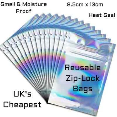  8.5cm x  13cm Iridescent Holographic Foil Zip Lock Mylar Bags Heat Sealable - Image 1 of 3
