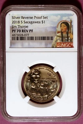 2018 S NGC PF70 REV PF Jim Thorpe Sacagawea Dollar #B36387 - Image 1 of 2