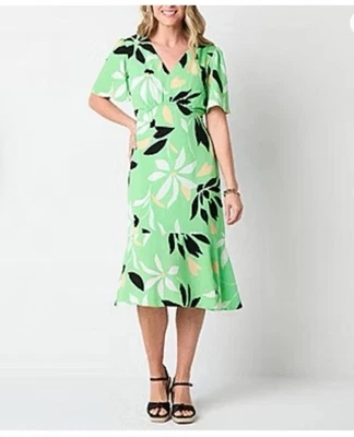 Liz Claiborne Size 16 Mint Green  Bias Cut BOHO Flutter Sleeve MIDI Dress Floral - Image 1 of 4