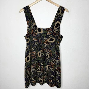 Natural Life Tricia Mini Dress Navy Tan Dahlias Floral Women’s XL Rayon Boho - Picture 1 of 9